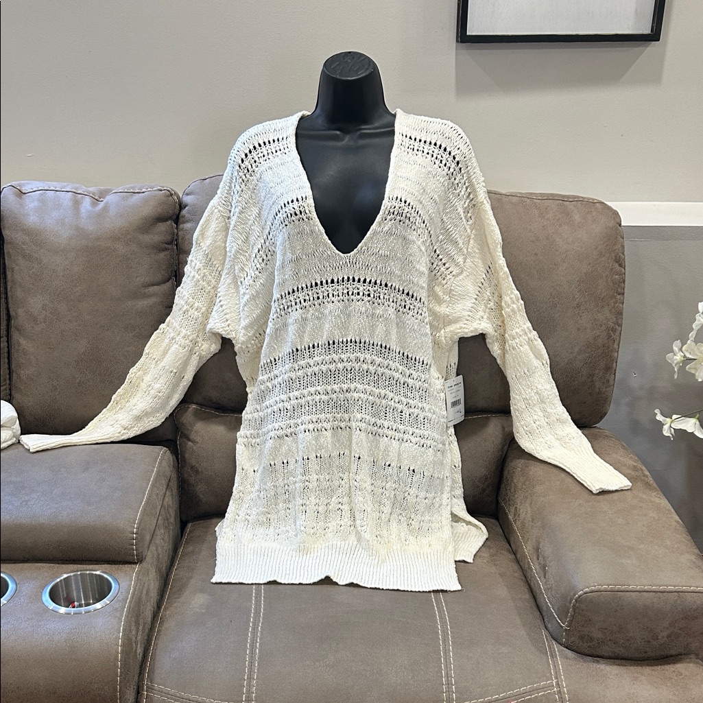Free People White Combo Knit Sweater